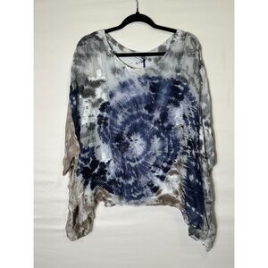 Tempo Paris Women's Langenlook Oversized Blouse Size S Silk Embroidery Tie Dye